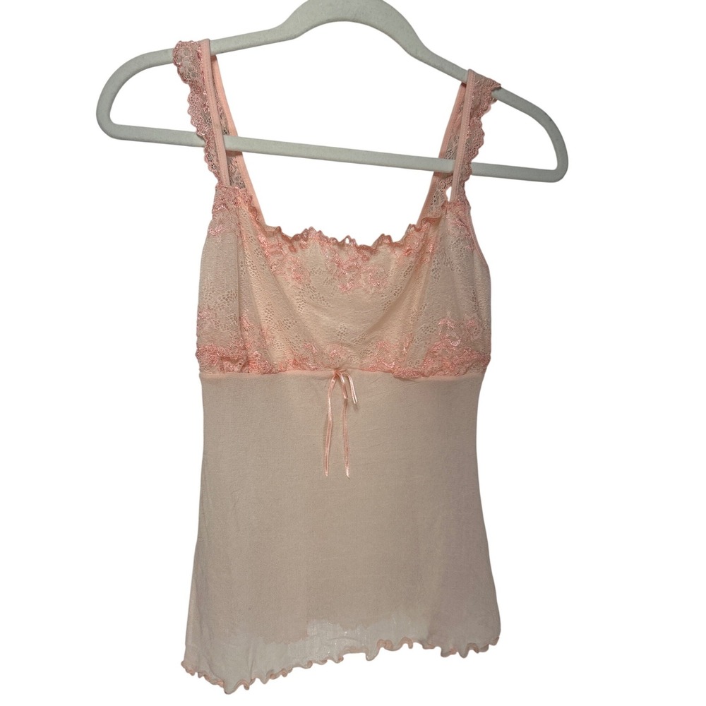 VTG Gilligan & O'Malley Intimates Peach Lace Mesh Camisole Top Size XL